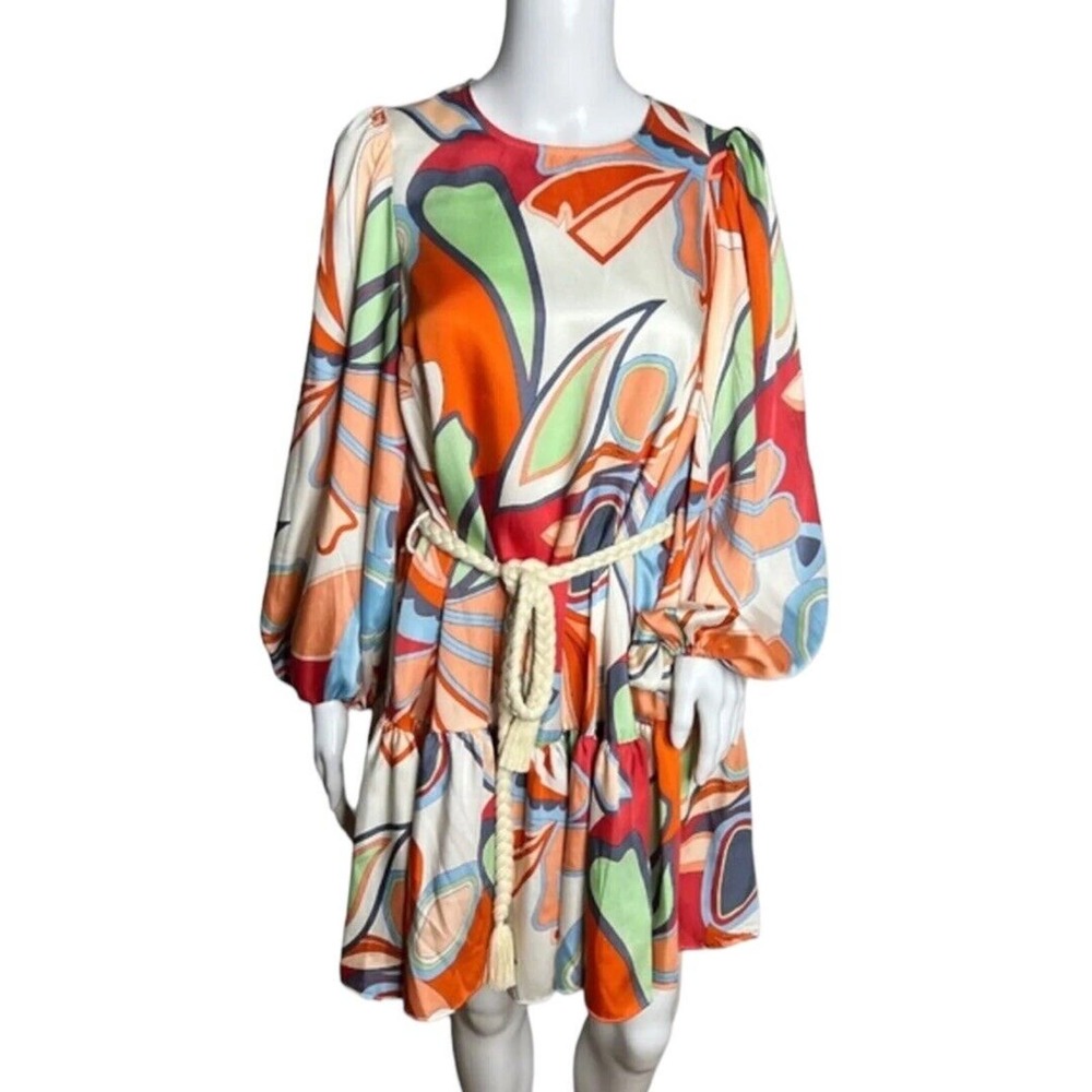 Alexis x Target Dress Womens Small Mini Multicolor Retro Floral Tiered Rope Belt
